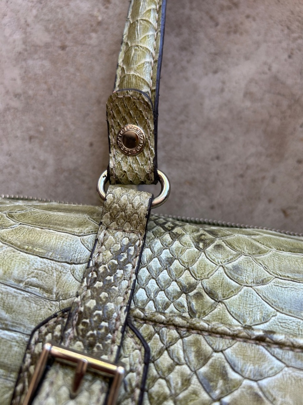 Liz Claiborne Olive Green Snake-Embossed Satchel - Picture 2 of 10
